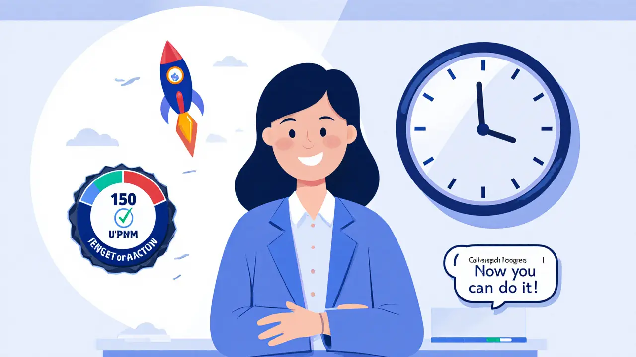 Преподаватель в студии с элементами сценария: скорость речи, призыв к действию и статус тестирования.