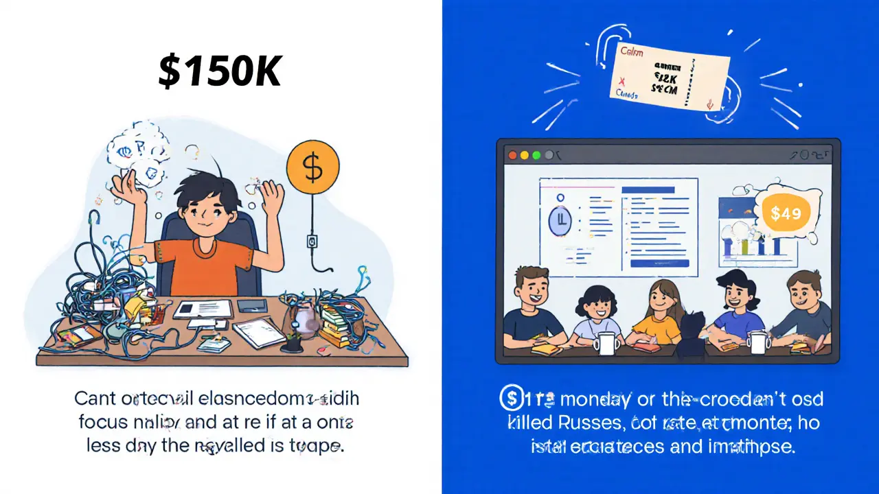 Сравнение: сложный процесс разработки снаружи и простой запуск с белой этикеткой внутри.