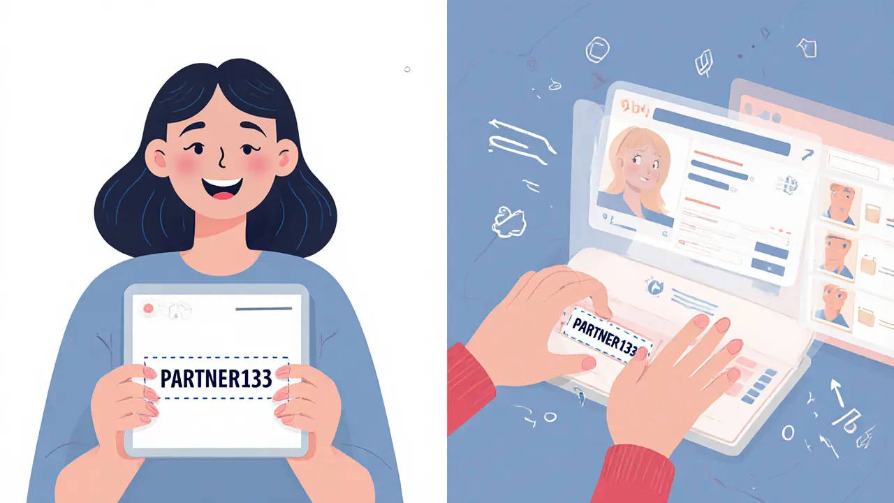 Блогер показывает код в сторис, клиент вводит его на сайте — система соединяет их.