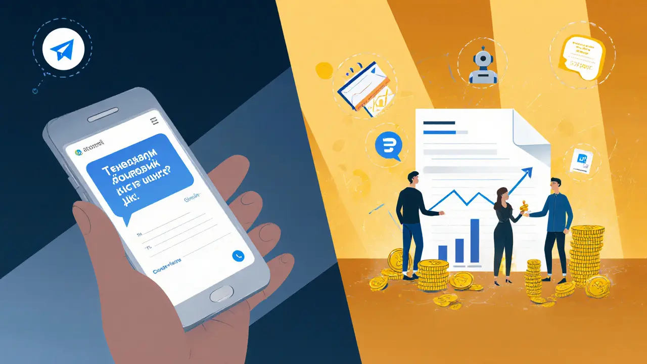 Сравнение бесполезного сообщения в Telegram и успешного опроса с ростом доходов.