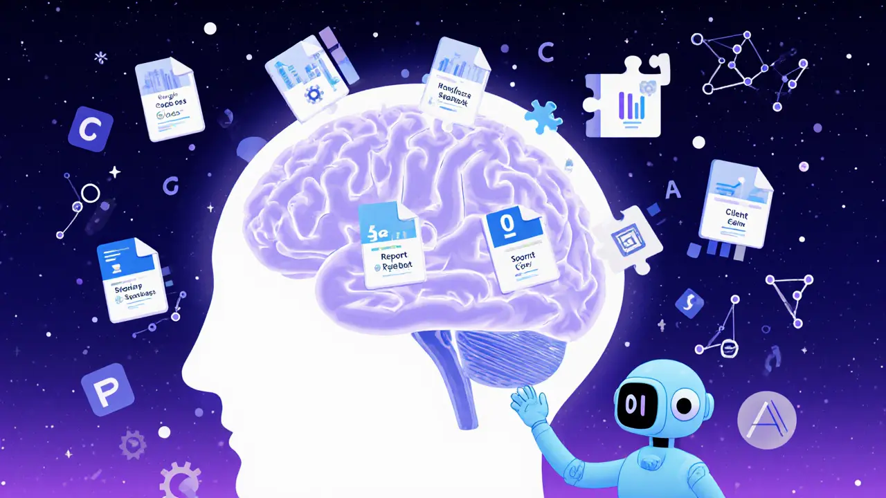 Мозг как пазл, собираемый из микропривычек, с подсказками от ИИ и карточками для повторения.