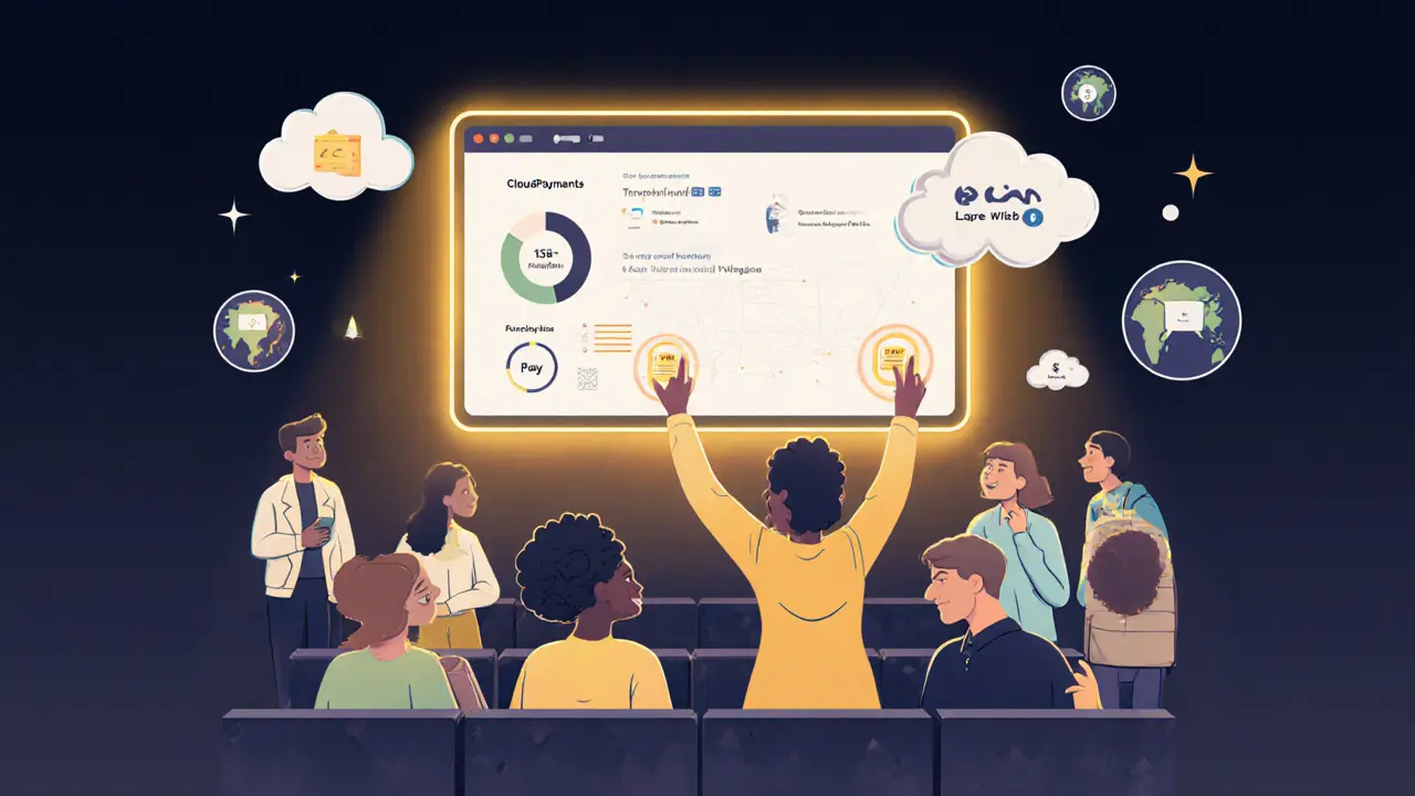 CloudPayments автоматически открывает доступ к урокам для студентов по всему миру, светящиеся панели и подписки в воздухе.