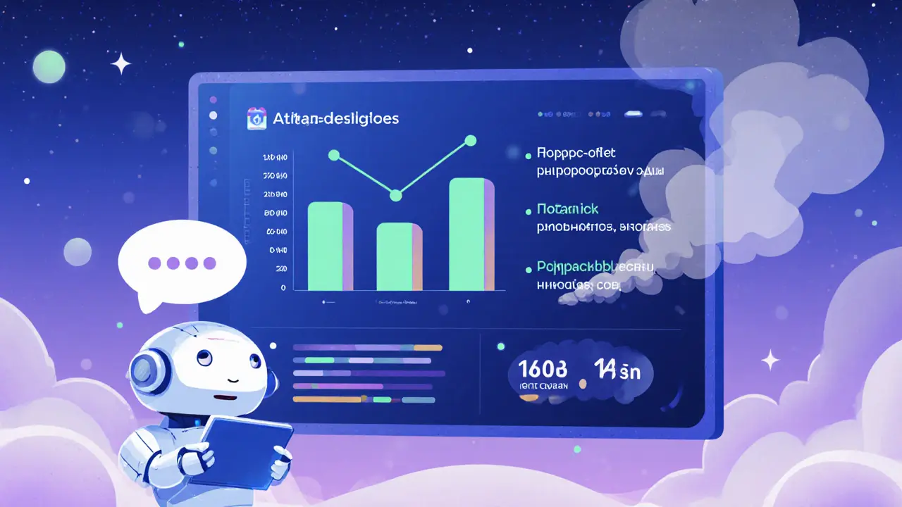 Футуристическая панель с аналитикой SMM-рубрик и дружелюбным ИИ-помощником.