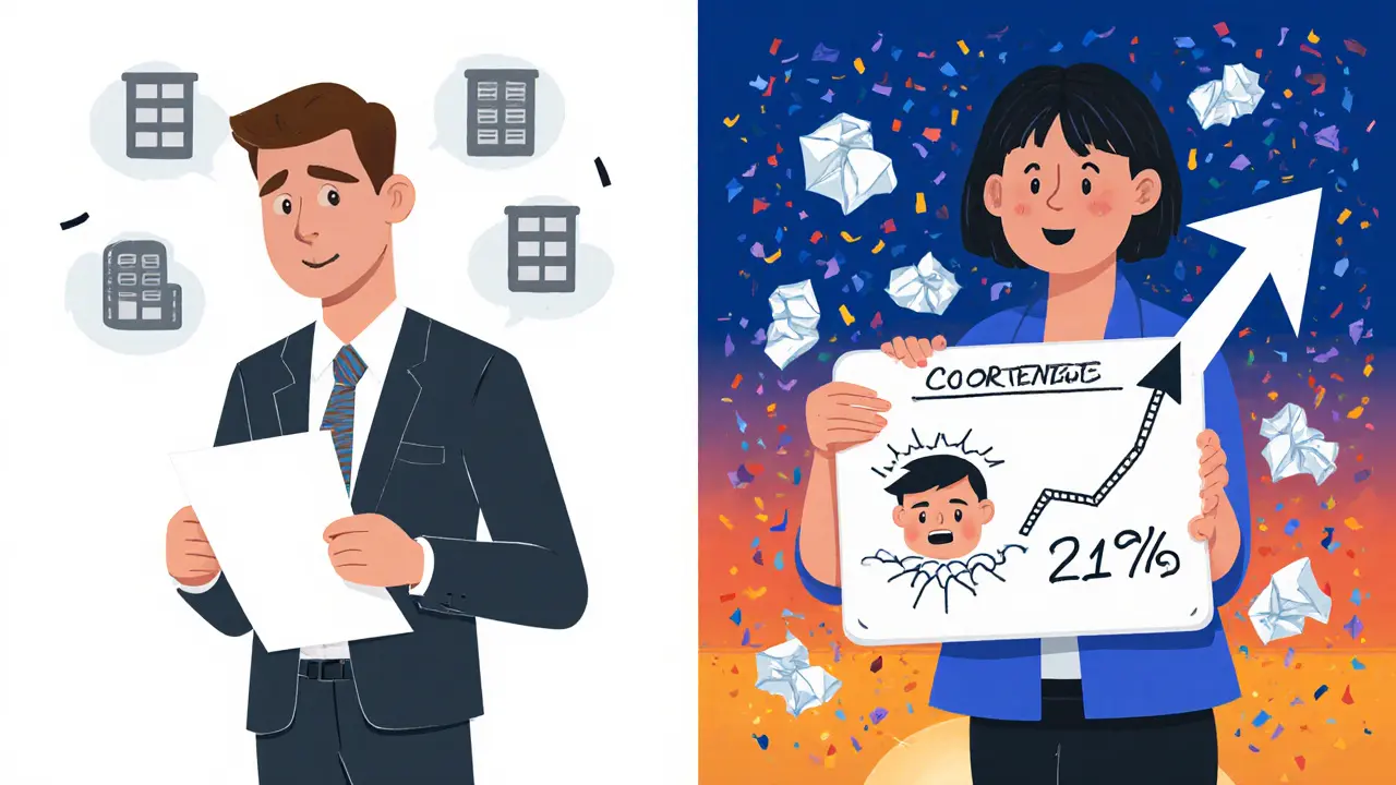 Сравнение сухой продажи курса и живого понимания проблемы клиента через визуальную историю роста.