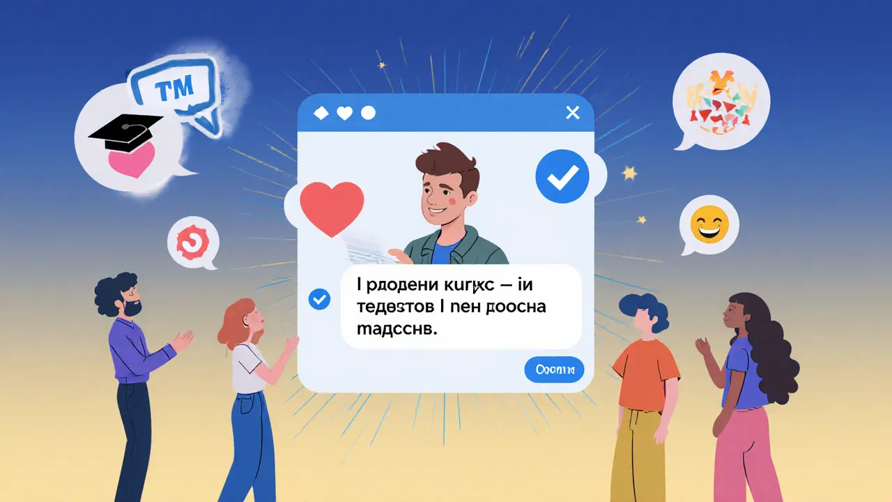 Чат в Telegram с блогером и реакциями подписчиков, вокруг — символы доверия и отслеживания ссылок.