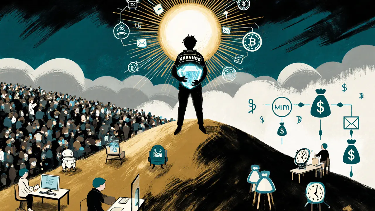 Эксперт стоит на вершине, его знания работают автоматически, а другие — в труде.