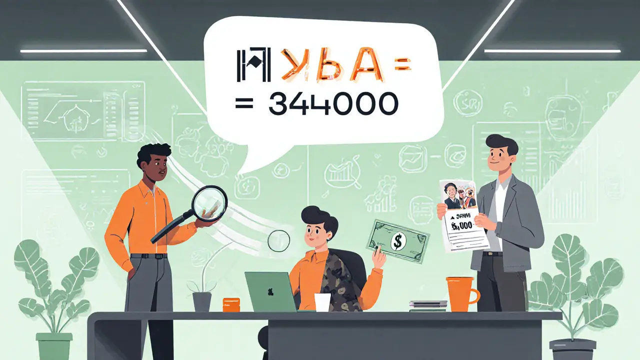 Команда онлайн-школы с разными ролями и зарплатами в офисной обстановке.