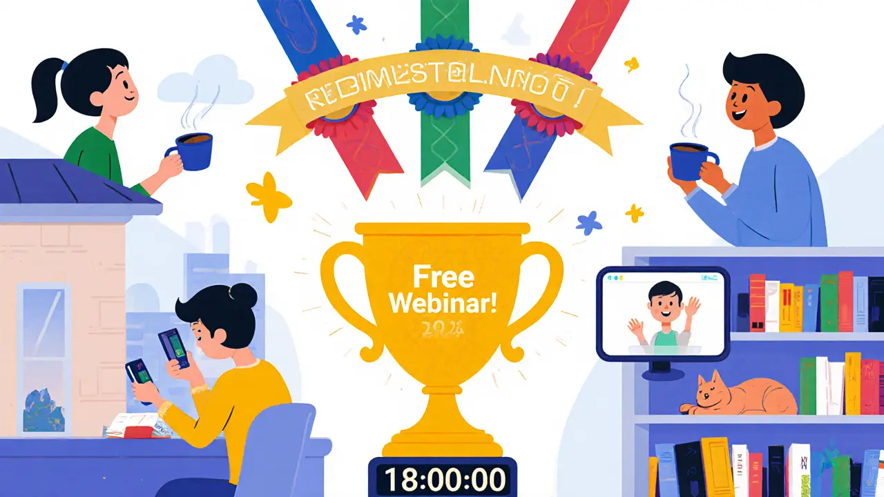 Челлендж с фото учеников за учебой с кофе в необычных местах, финал — бесплатный вебинар и таймер.