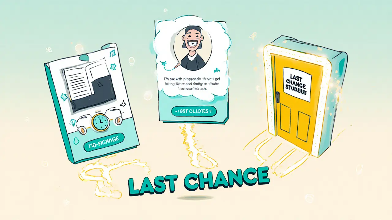 Три рекламных баннера с напоминаниями о курсе: таймер, отзыв и последний шанс.