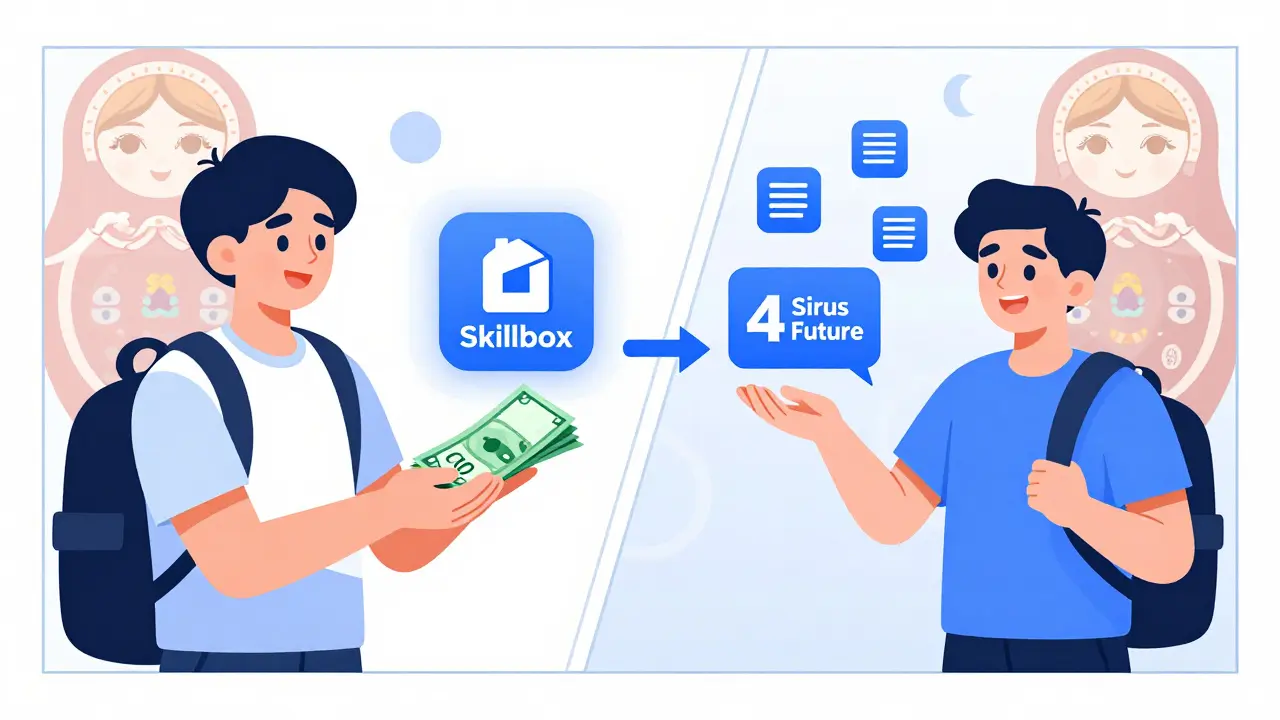 Два студента получают награды: деньги и бесплатные уроки, друзья вокруг улыбаются.