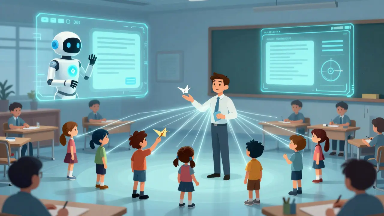 Куратор связывает студентов с помощью световых нитей в цифровом пространстве