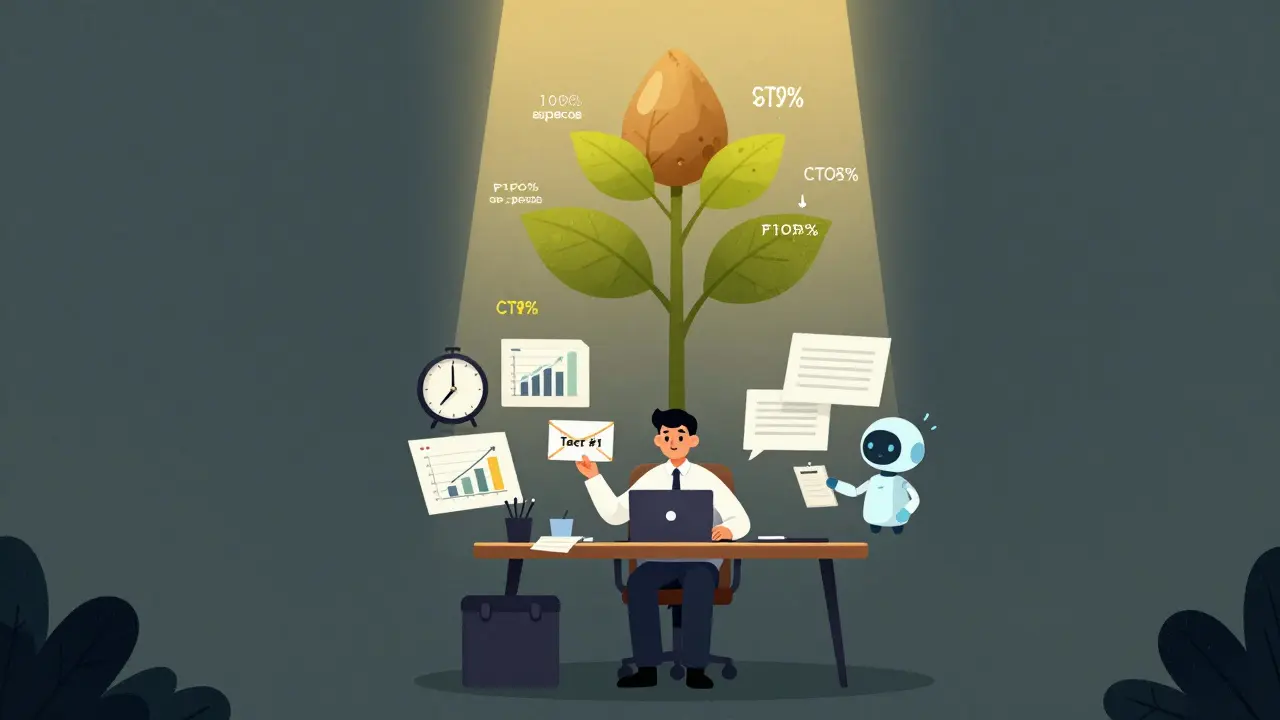 Маркетолог с деревом, растущим из 1000 адресов, с графиками и AI-помощником