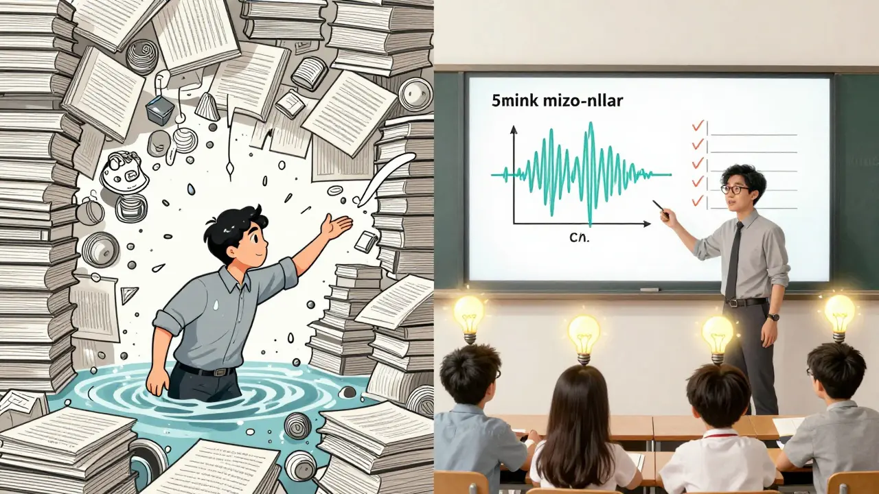 Сравнение перегруженного и оптимизированного урока: слева — беспорядок, справа — ясность.