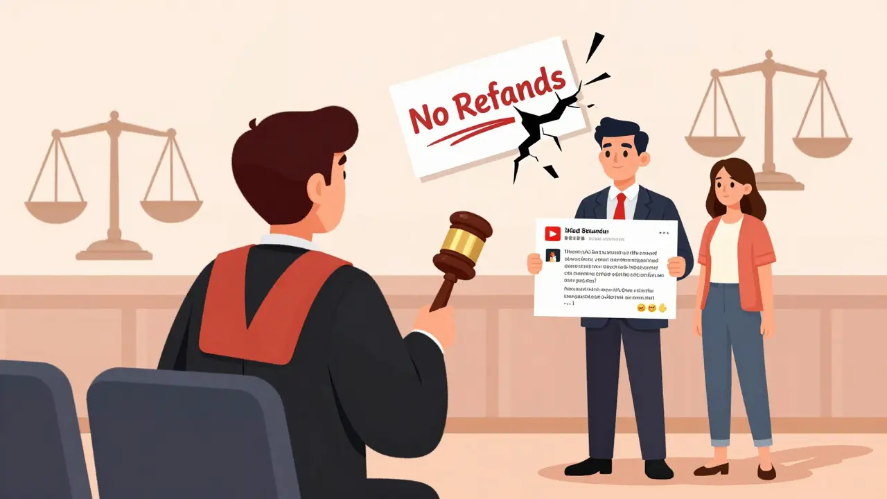 Судья вручает справедливость покупательнице, а продавец с пустыми обещаниями рушится под давлением закона.