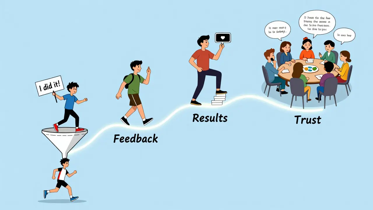 Воронка роста: марафон → консультации → сообщество, иллюстрация в стиле Atoomstijl.