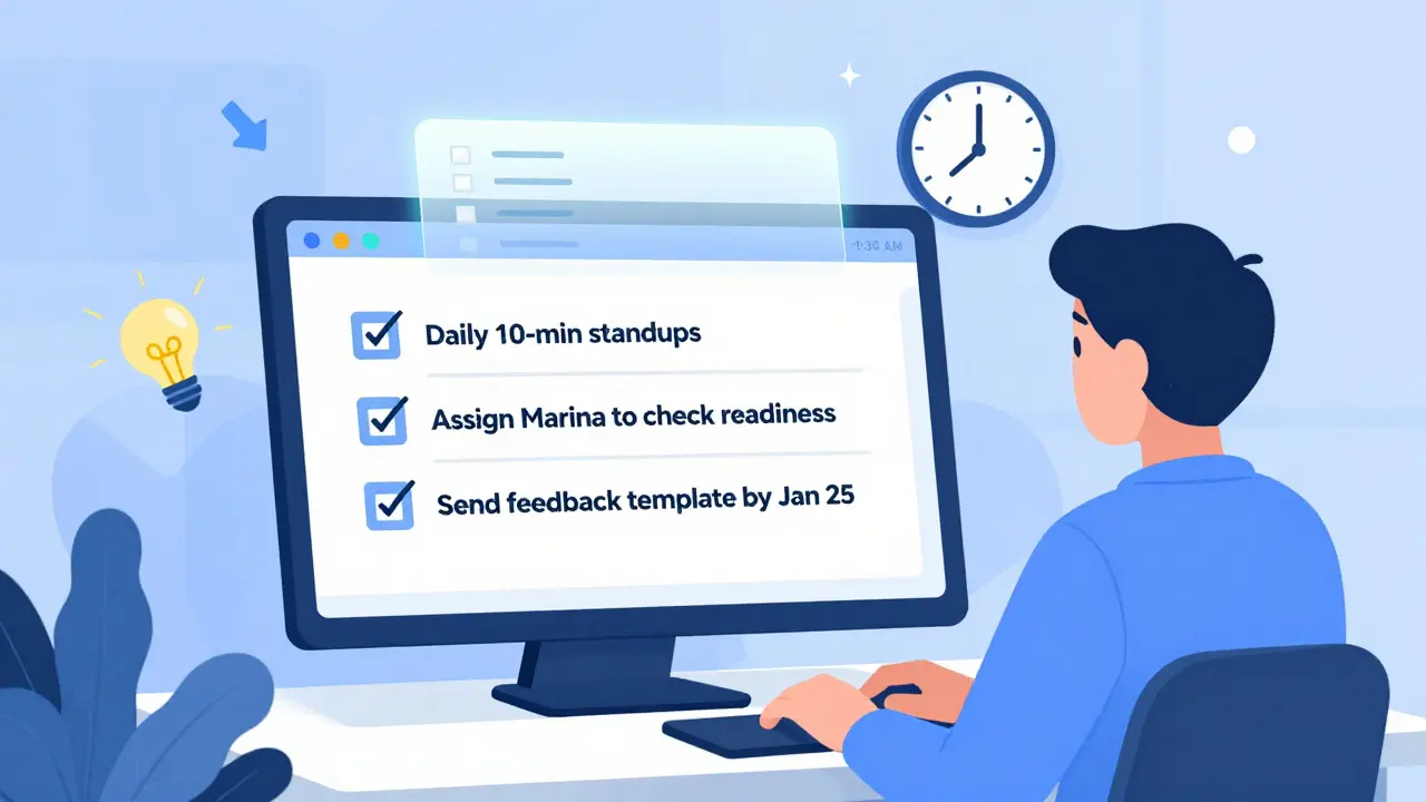 Человек смотрит на доску Trello с конкретными действиями и сроками выполнения.