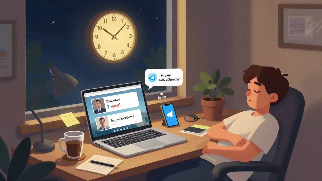Ночью в офисе: на экране — вебинар, а телефон пишет напоминания, владелец спит, пока воронка работает.