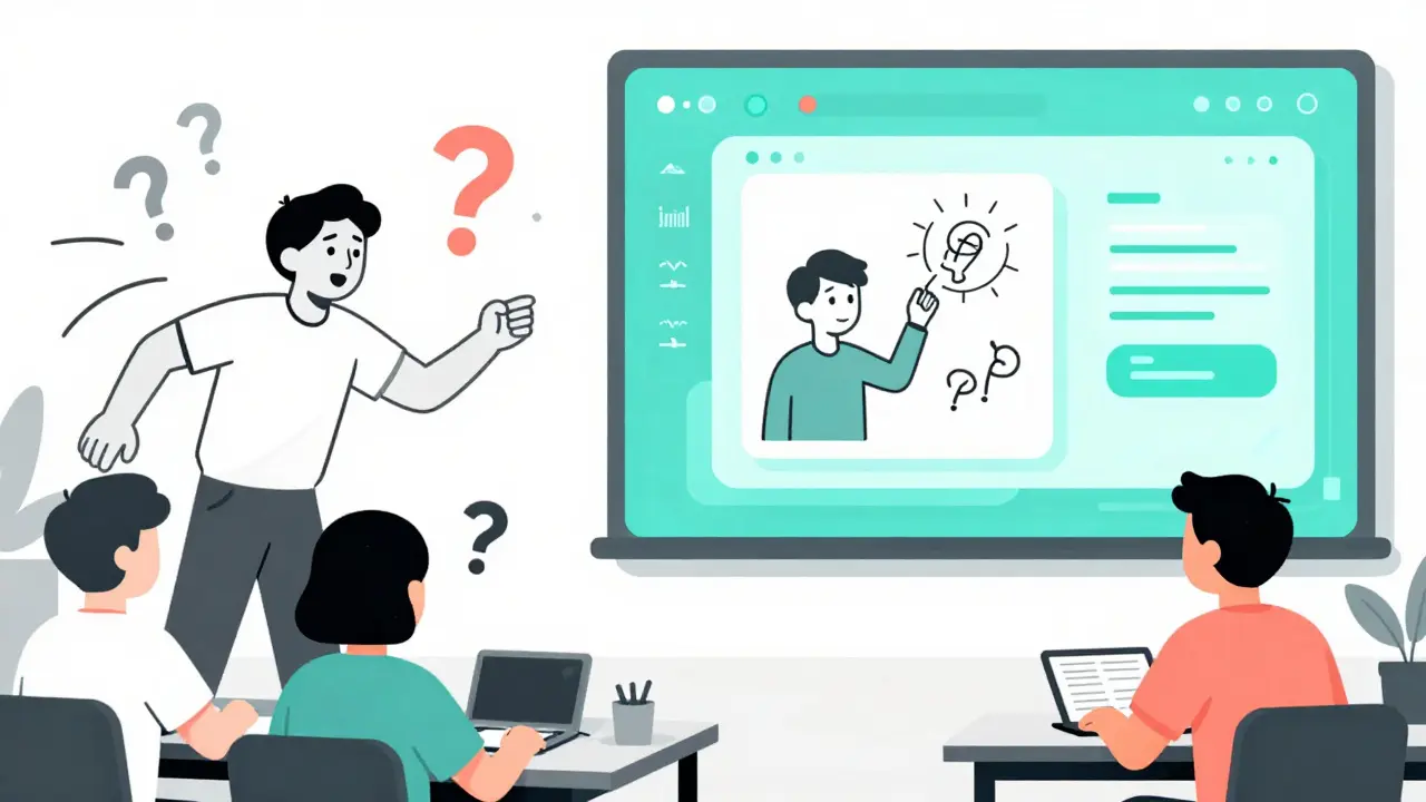 Разделённый класс: слева — перегруженные студенты, справа — адаптивная система с интерактивом.