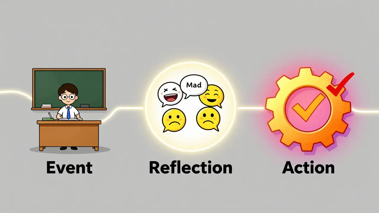 Визуальная хронология: событие → размышление → действие, превращающее опыт в улучшения.