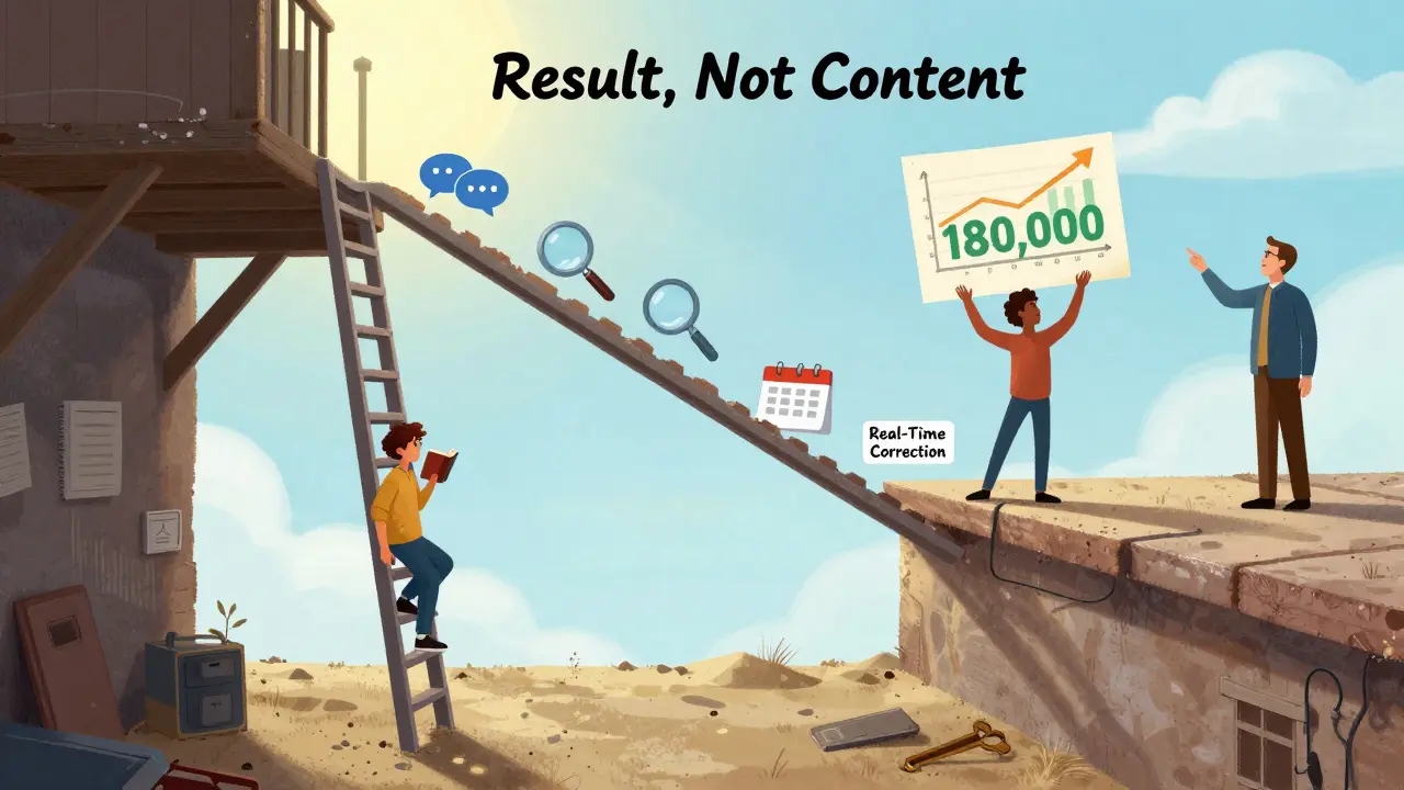 Лестница от одиночного ученика в подвале до успешного предпринимателя с наставником на вершине.