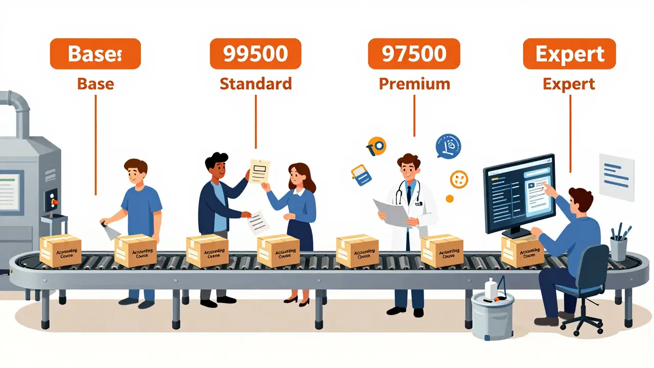Один и тот же курс проходит через четыре этапа поддержки на конвейере, с ростом цен и помощи.