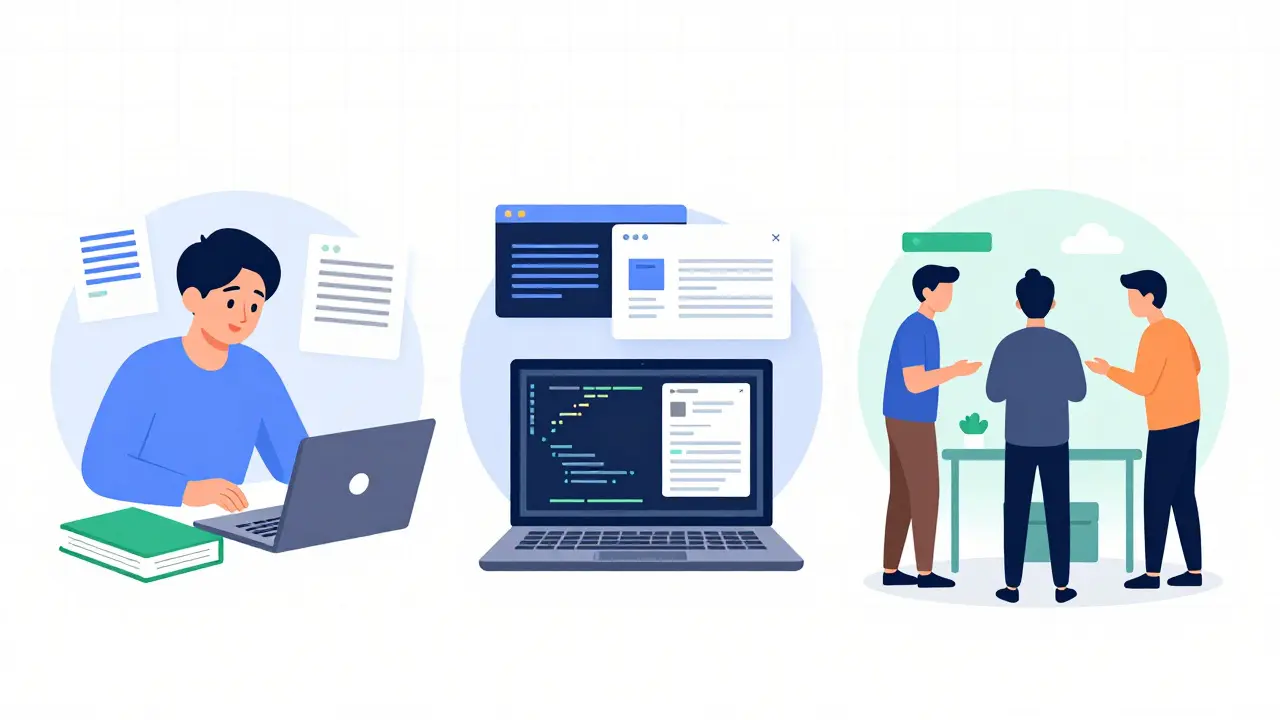 Три этапа обучения: теория, практика, командная работа