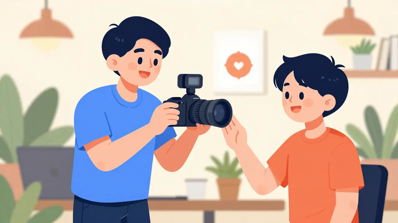 Преподаватель принимает видеоотзыв от довольного студента.