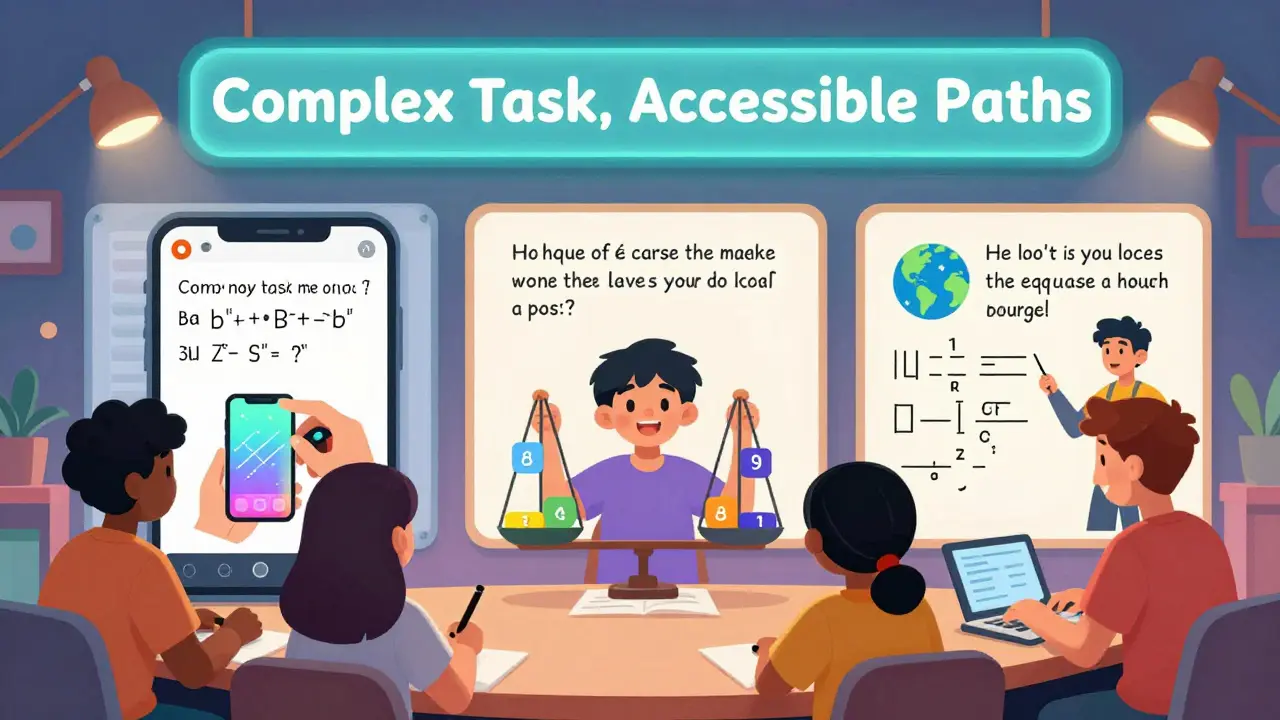 Ученики решают линейные уравнения через игры, визуальные балансы и истории — каждый своим путём.