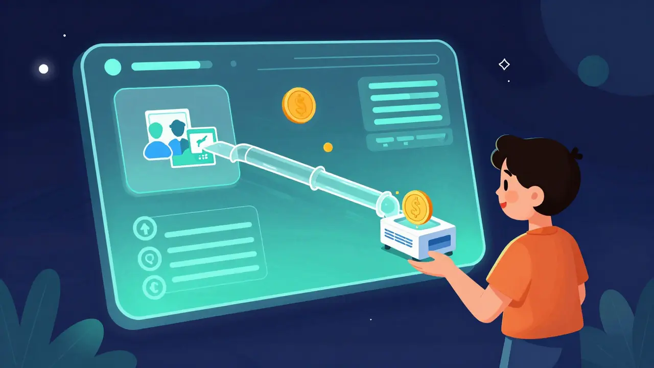 Цифровой дашборд, показывающий прозрачный путь перевода средств на помощь