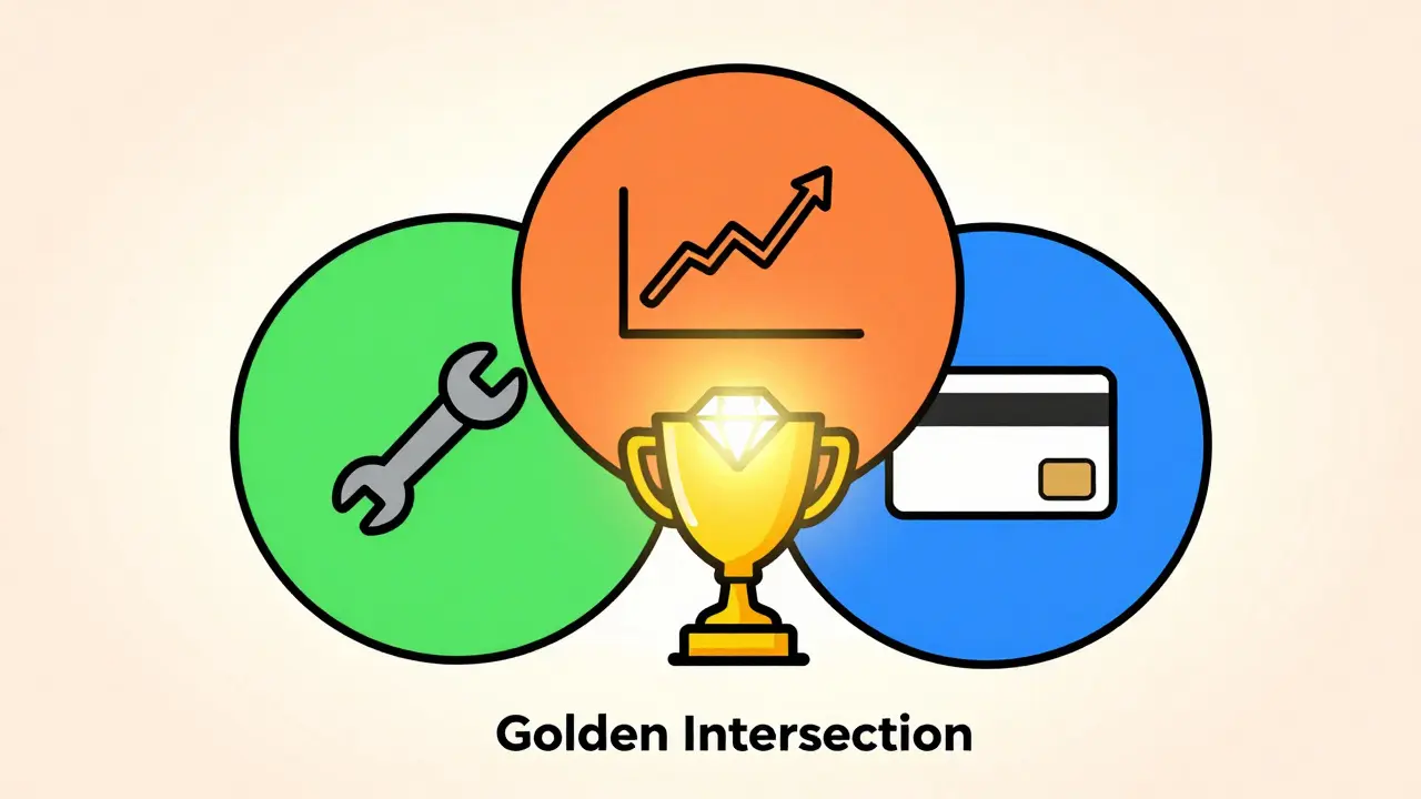 Диаграмма из трех пересекающихся кругов: навыки, спрос и платежеспособность