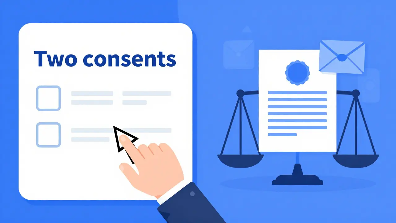 Форма с двумя пустыми чекбоксами и весы правосудия