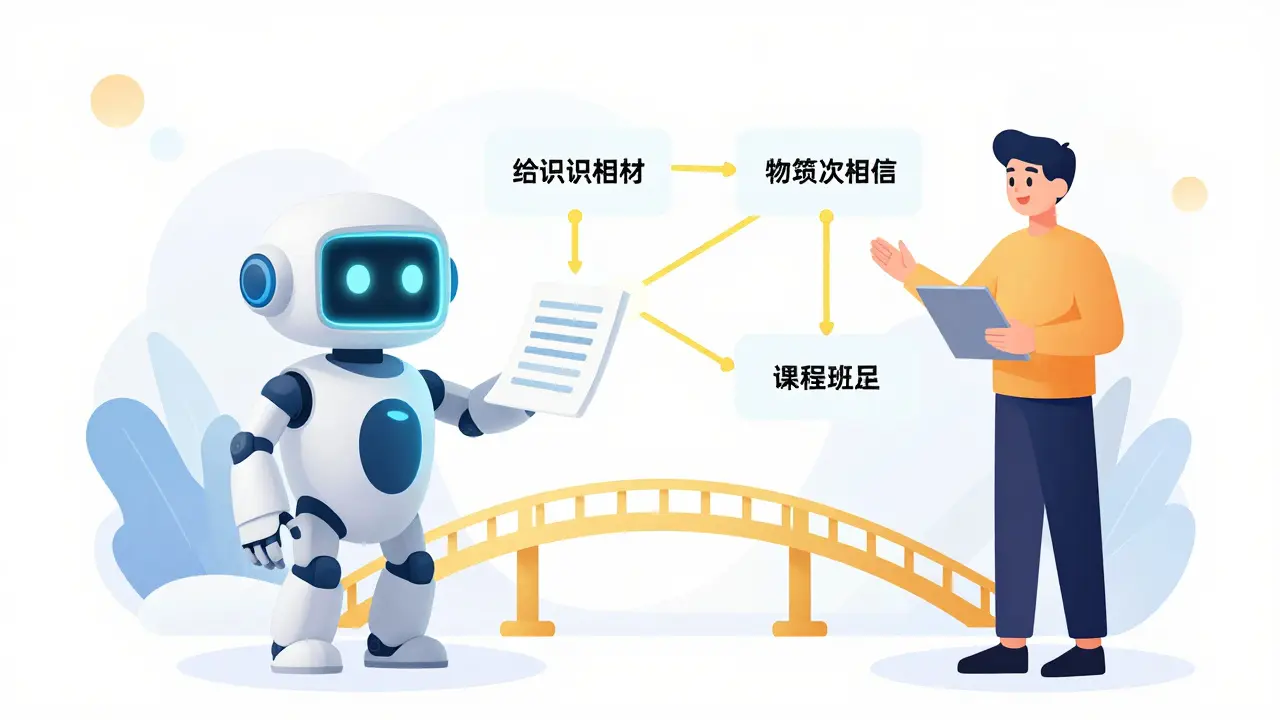 Робот-помощник и учитель совместно создают адаптивную карту обучения с помощью AI.