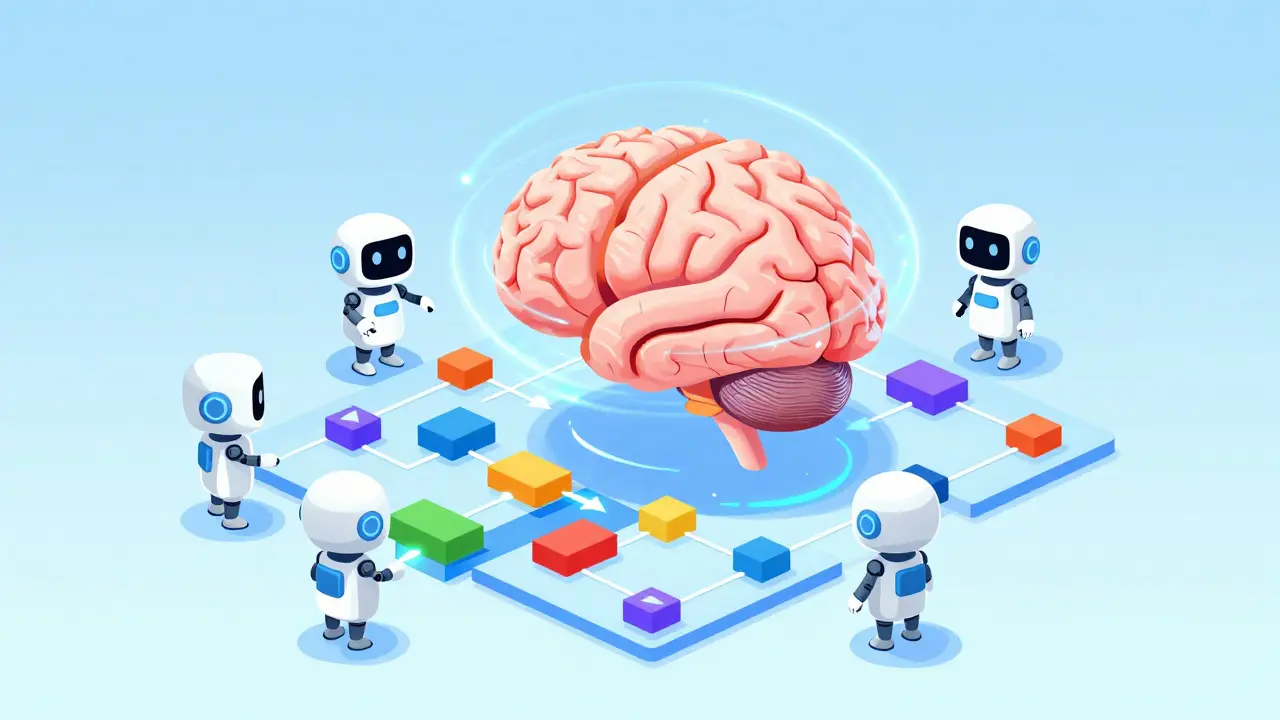 Роботы собирают сложную цифровую карту логики из светящихся блоков