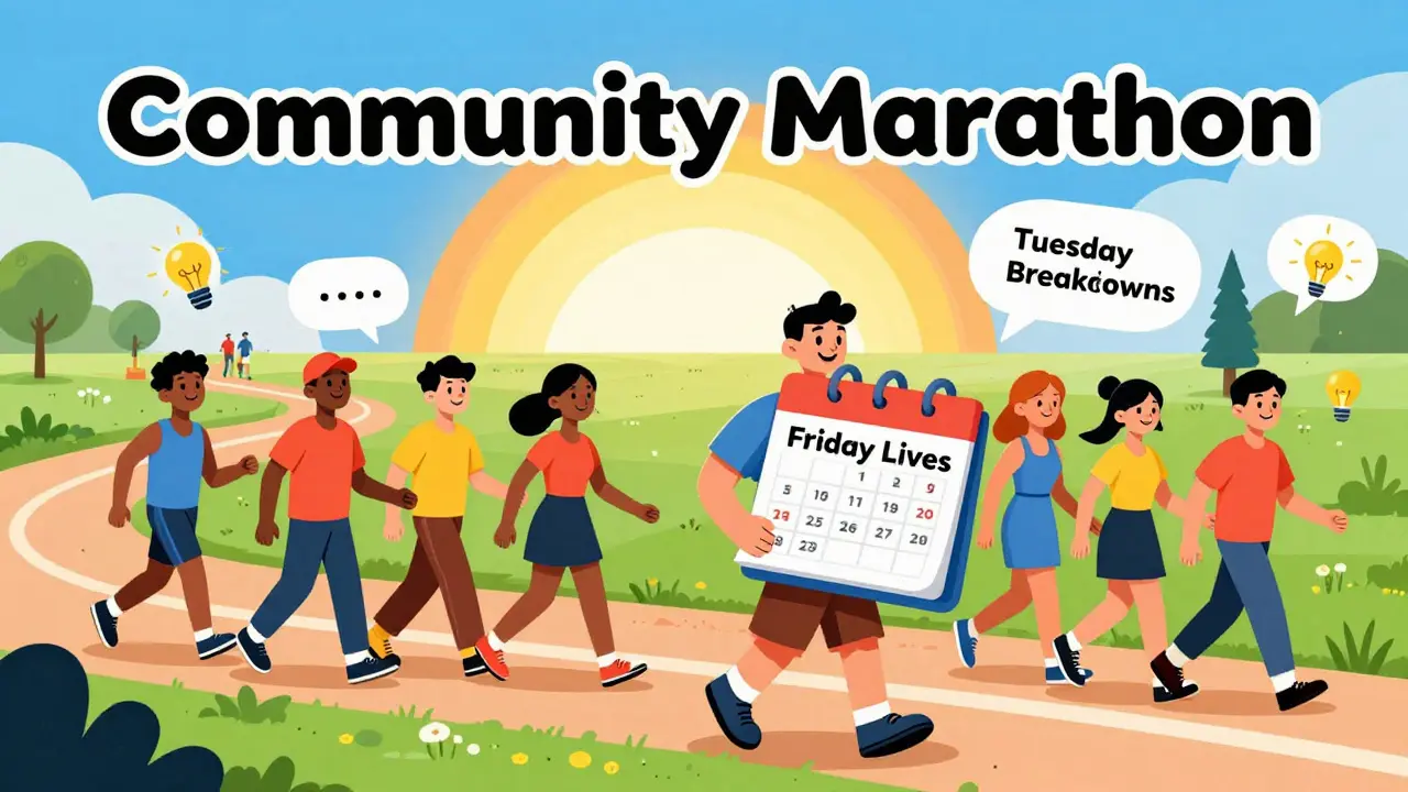 Создатель и подписчики идут по пути развития с календарем контента в стиле Atoomstijl.