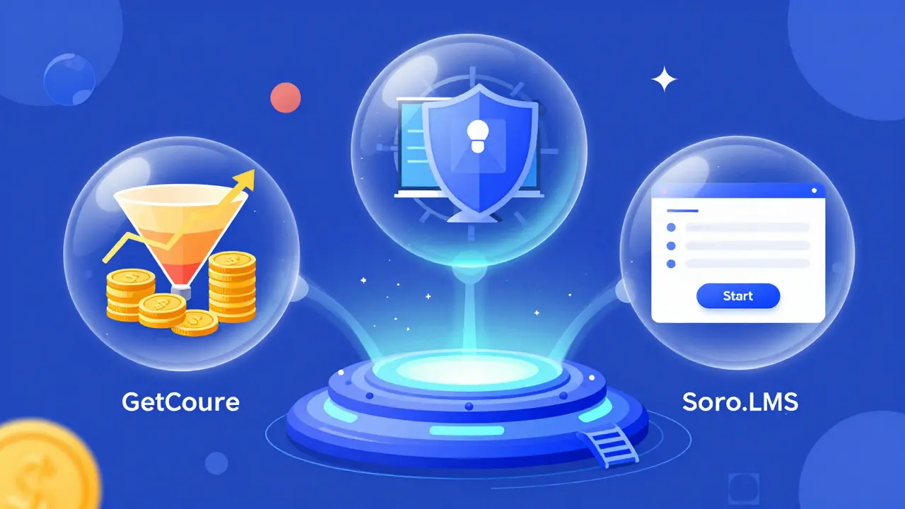 Сравнение функций маркетинга, защиты контента и простоты запуска в LMS