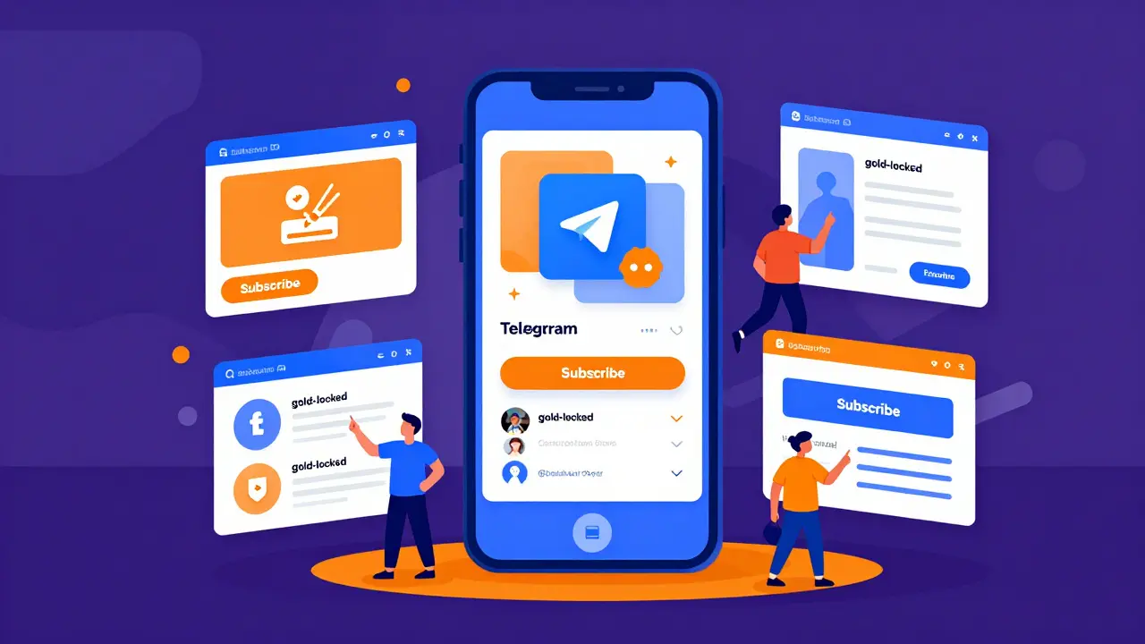 Стилизованный смартфон с интерфейсами платформ для подписок и пользователями в стиле Atoomstijl.