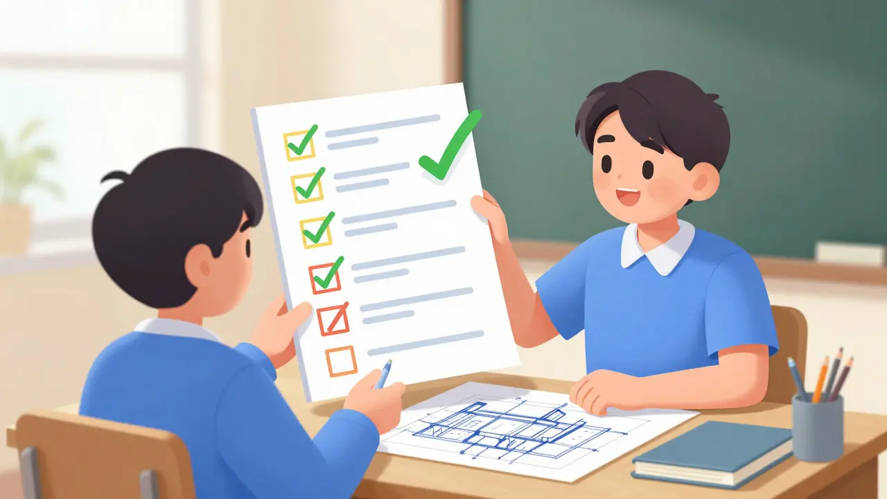 Студент сверяет творческий проект с большим чек-листом критериев оценки