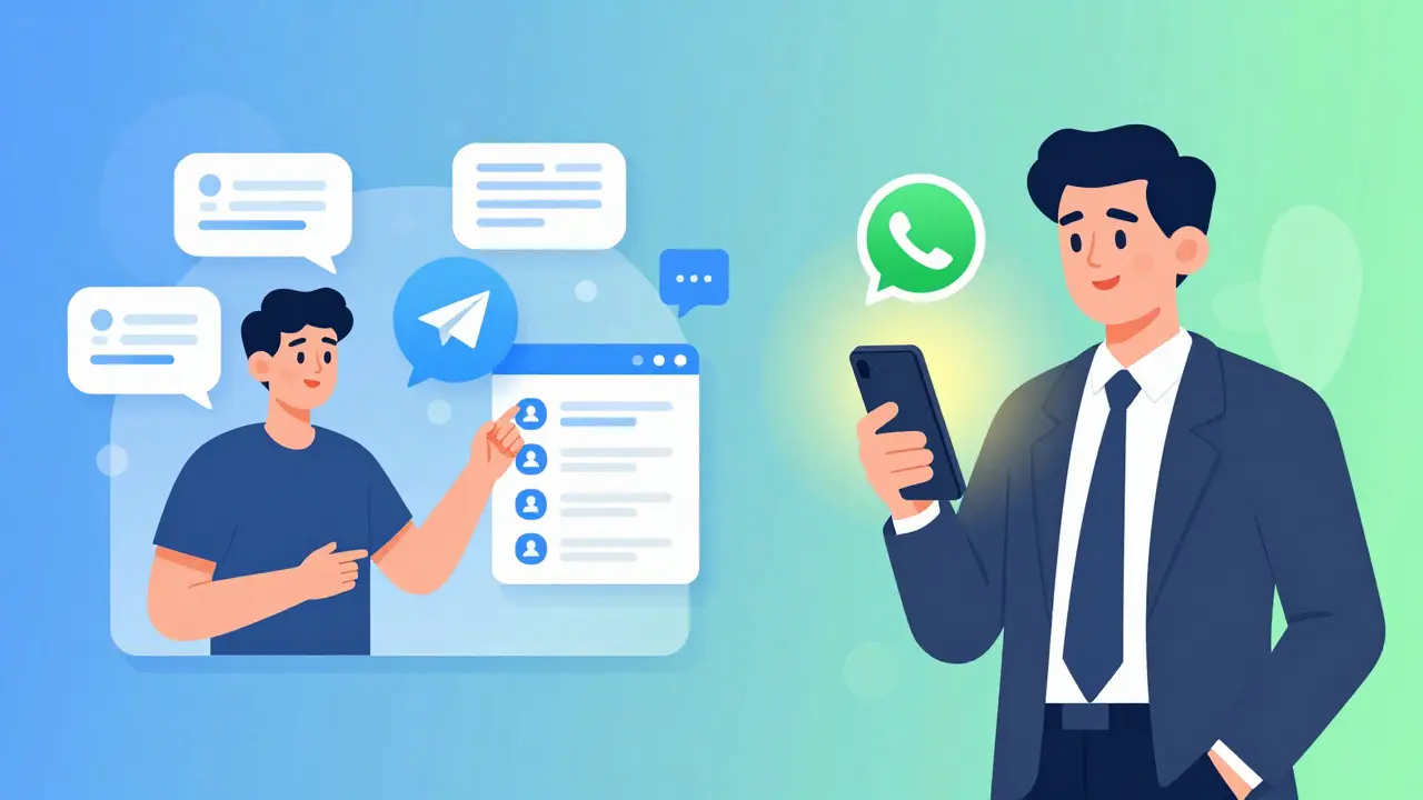 Сравнение аудитории Telegram и WhatsApp в стиле карикатуры