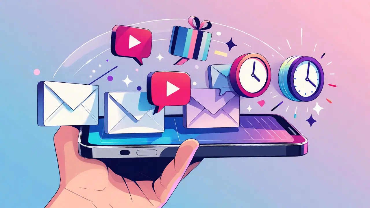Динамичная серия сообщений, вылетающая из смартфона