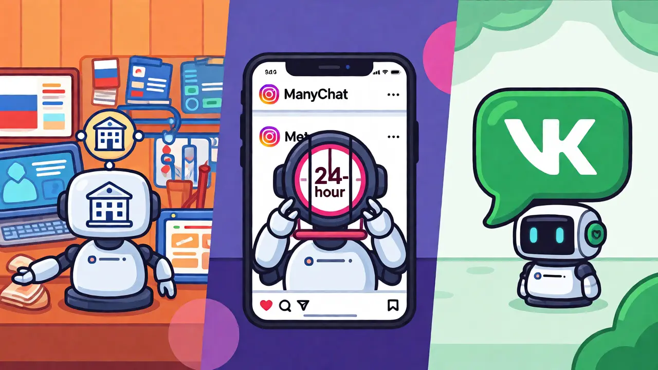 Сравнение платформ BotHelp, ManyChat и Senler в стиле атомстиль